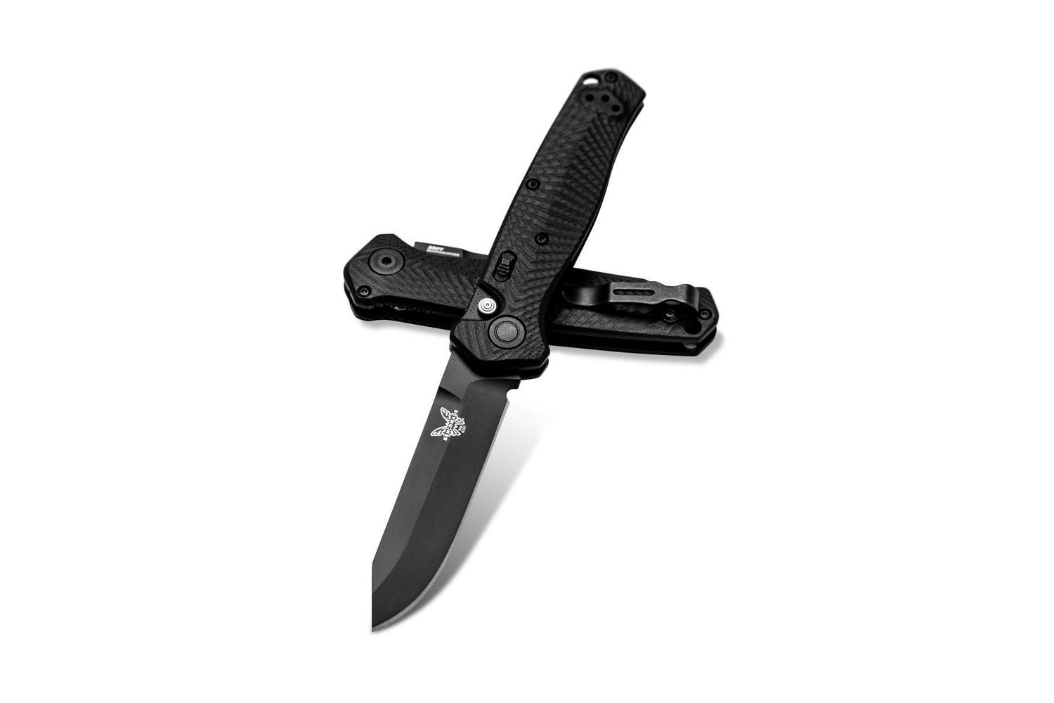 Benchmade Mediator AUTO Folding Knife 3.30" S90V Black Cerakote Plain Blade, Milled Black G10 Handles - 8551BK