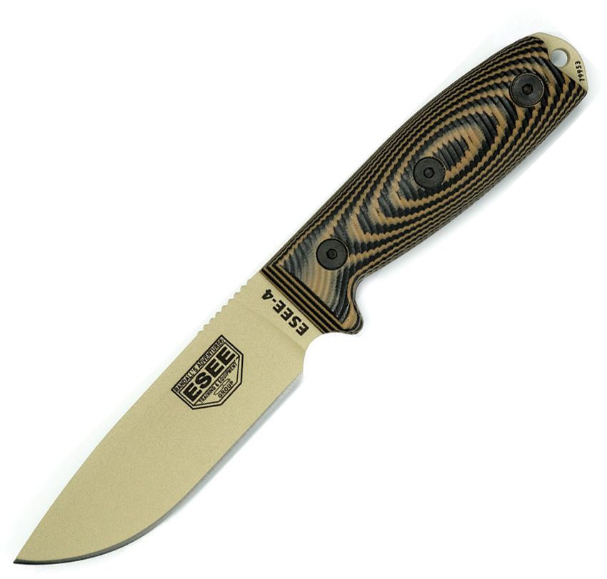ESEE Knives ESEE-4PDT-005 Fixed Blade Knife Coyote/Black 3D G-10 (4.5" Tan)