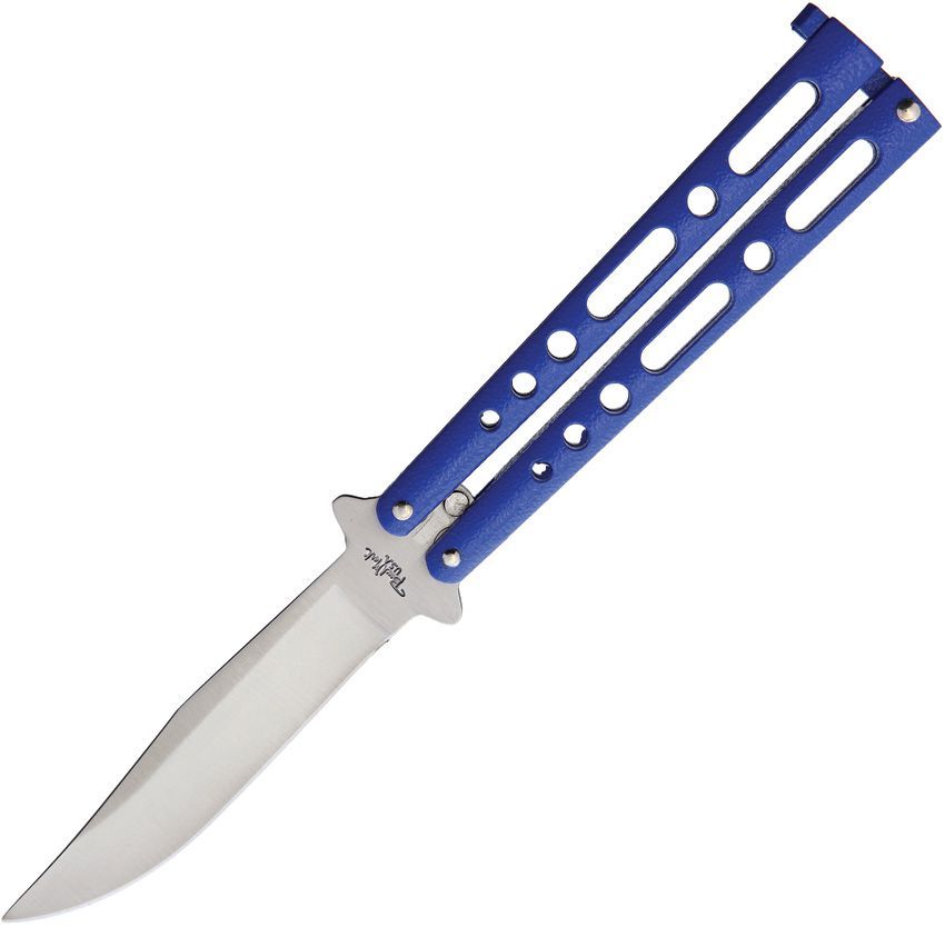 Benchmark Balisong Butterfly Knife 4.09" Clip Point Blade, Blue Handles