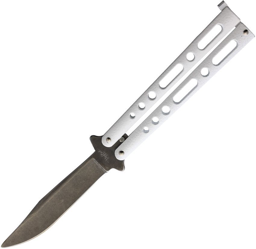 Benchmark Balisong Butterfly Knife 4.09" Clip Point Blade, White Handles