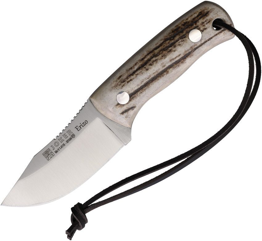 Joker Erizo Fixed Stag Bone Handle Satin 1.4116 Stainless Blade W/Leather Sheath JKRCC75