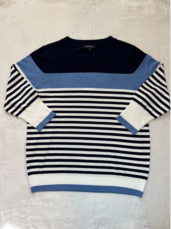 Sweater - 3/4 Sleeve - Blue Striped - X-Large