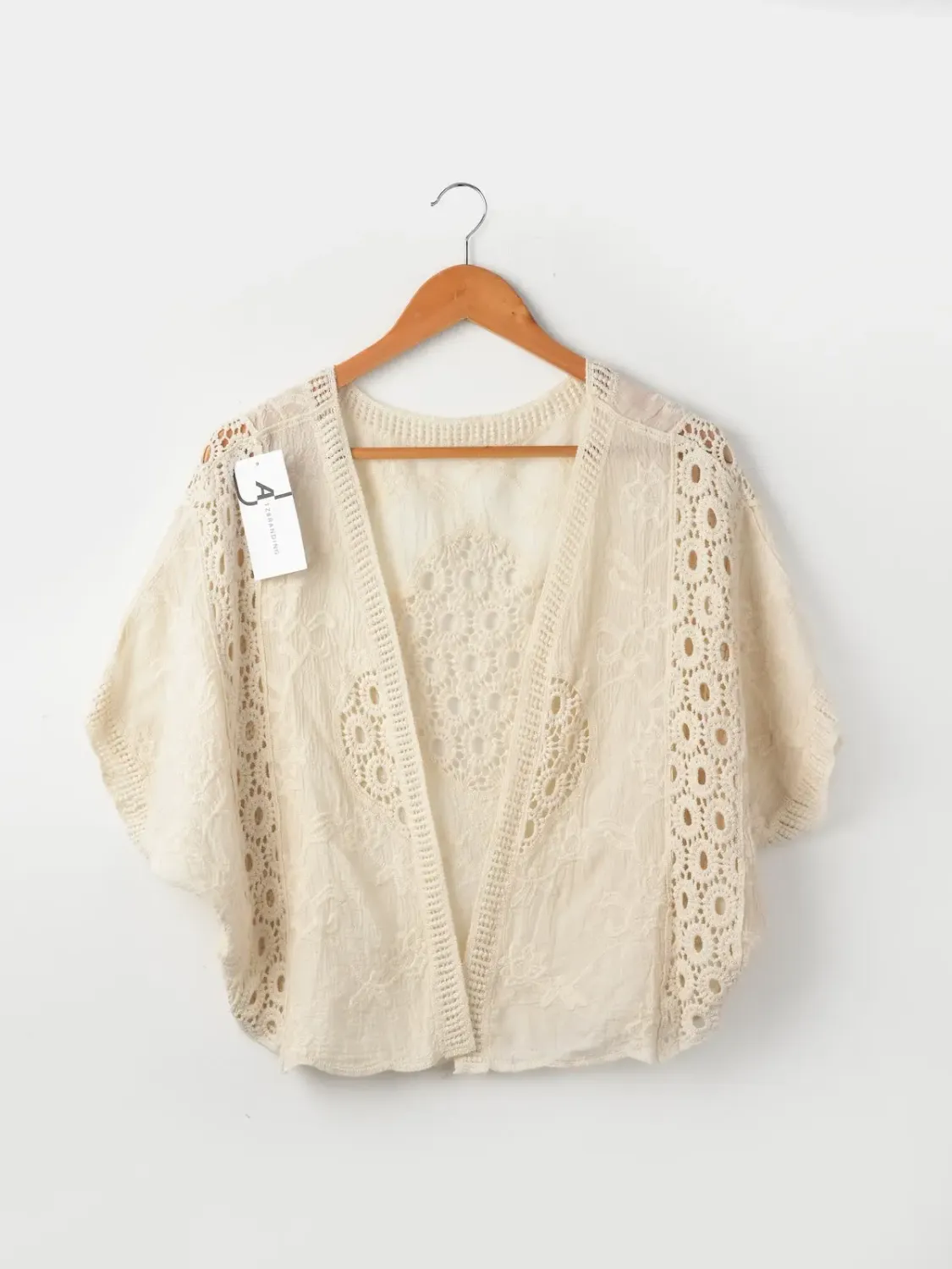 Open Lace Cardigan - Beige - O/S