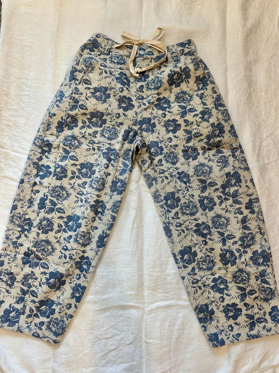 Pant - Blue Rose Printed Drawstring - Large