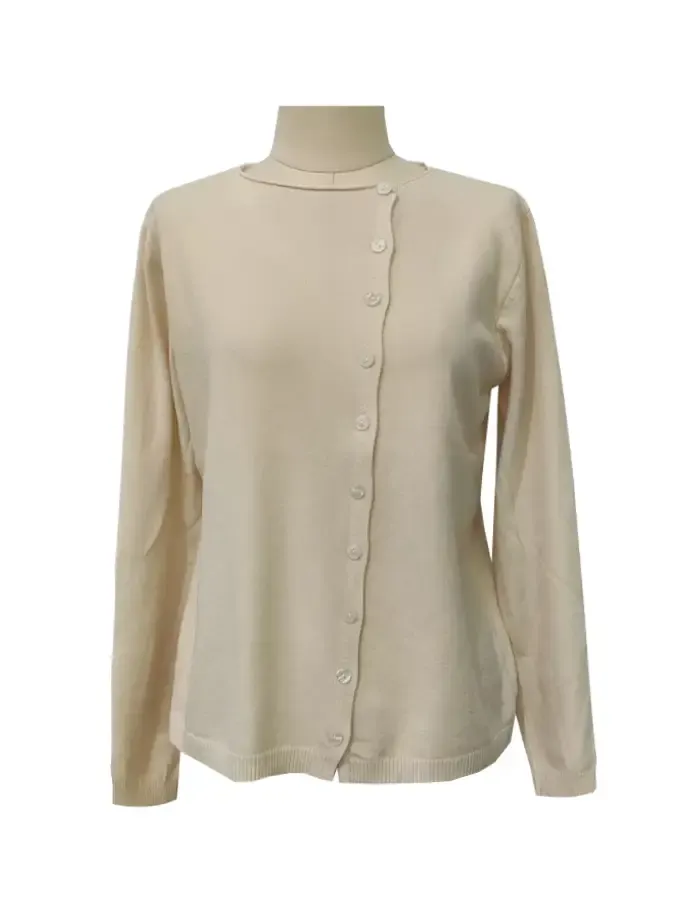 Sweater - Asymmetrical Button - Cream - Small