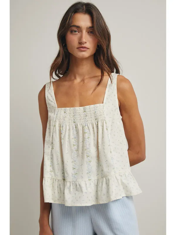 Top - Tank - Floral Ruffle Blue Combo - Medium