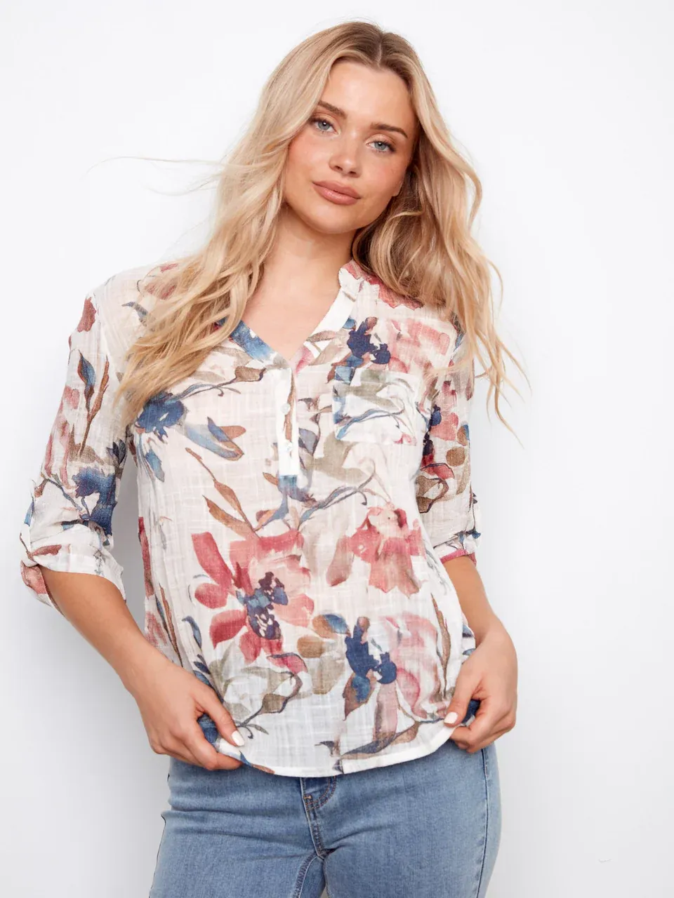 Top - Printed Roll Up Slee Artiste - X - Large