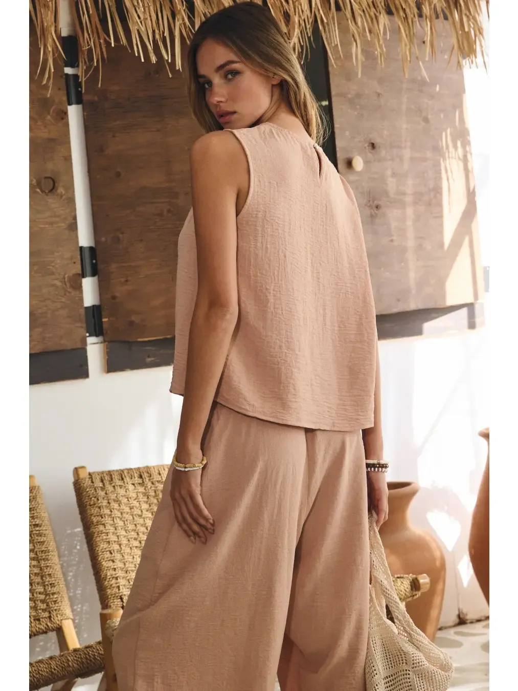 Pant Set - Knit Top Relaxed - Apricot - Small