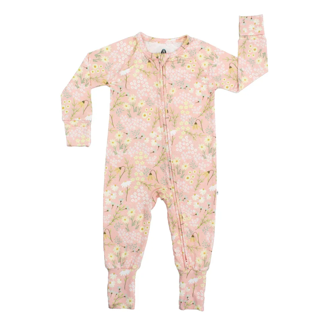 Romper - Bamboo Convertible Footie - Pink Spring Meadow - 3-6 M