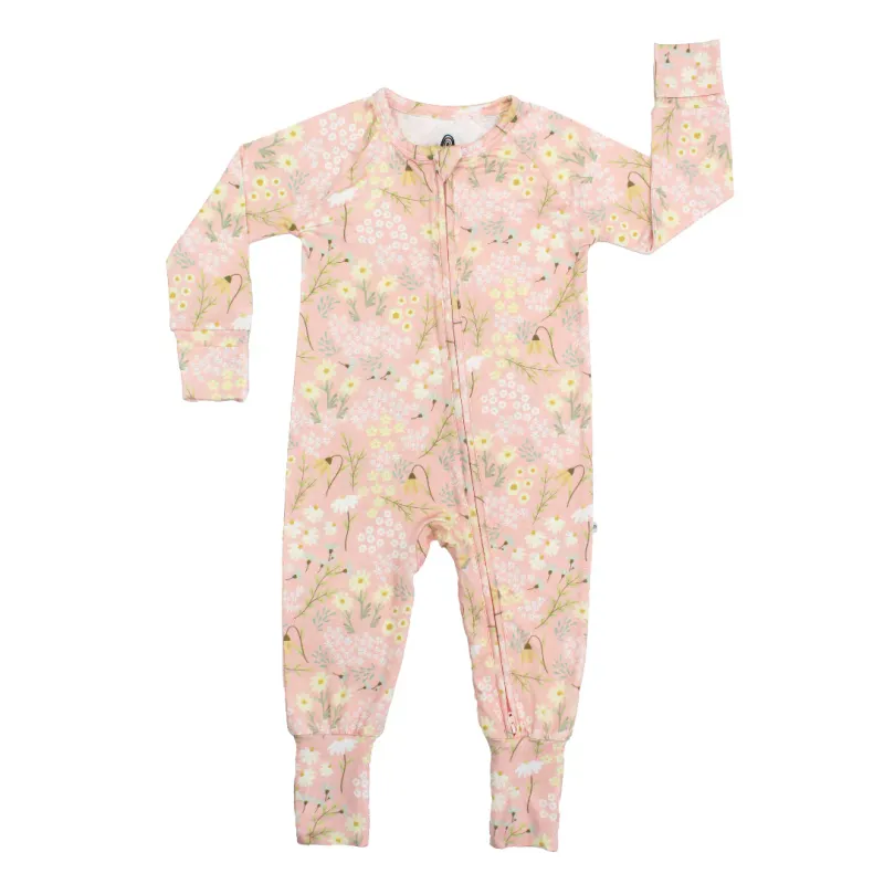 Romper - Bamboo Convertible Footie - Pink Spring Meadow - 3-6 M