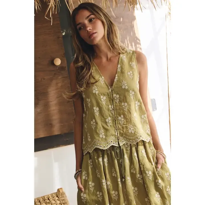 Skirt - With Embroidered Top - Olive - Large