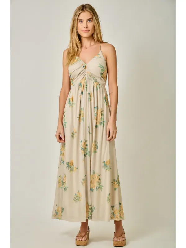 Dress - Yellow &amp; Green Floral - Cross/Cross Back - Small