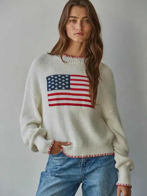 Sweater - American Flag - White - Medium