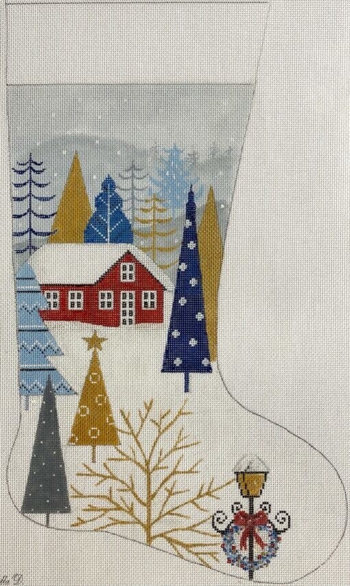 4267: Blue &amp; Gold Outdoor Scene Stocking