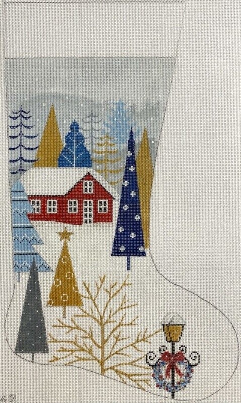 4267: Blue &amp; Gold Outdoor Scene Stocking