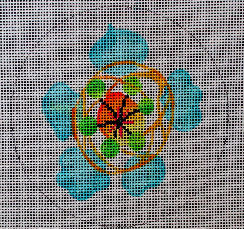 PS23B: Blue Flower with Orange and Green Center