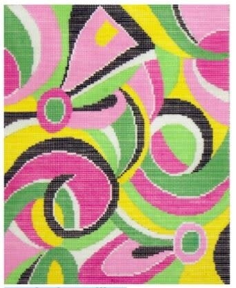 P-106: Pink, Yellow, Green, Black Abstract Flower