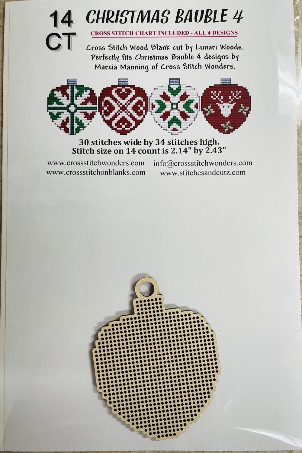 Christmas Bauble 4 Wood Blank and Chart (14 Ct)