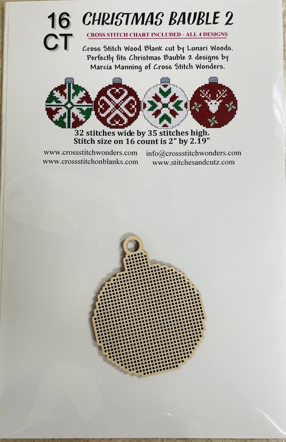 Christmas Bauble 2 Wood Blank and Chart (16 Ct)