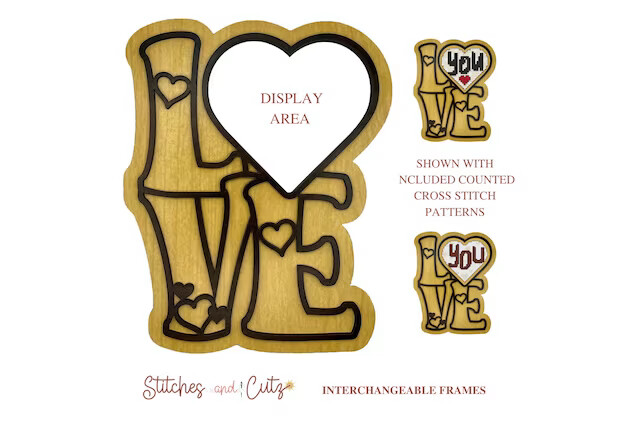 Love Wood Frame and Cross Stitch Design