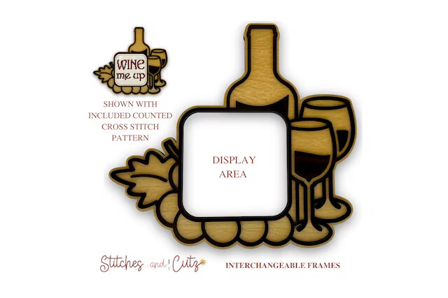 Wine Wood Frame and Cross Stitch Design