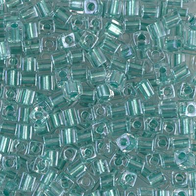 3mm Cube Bead-2605 - Aqua Green Lined Crystal