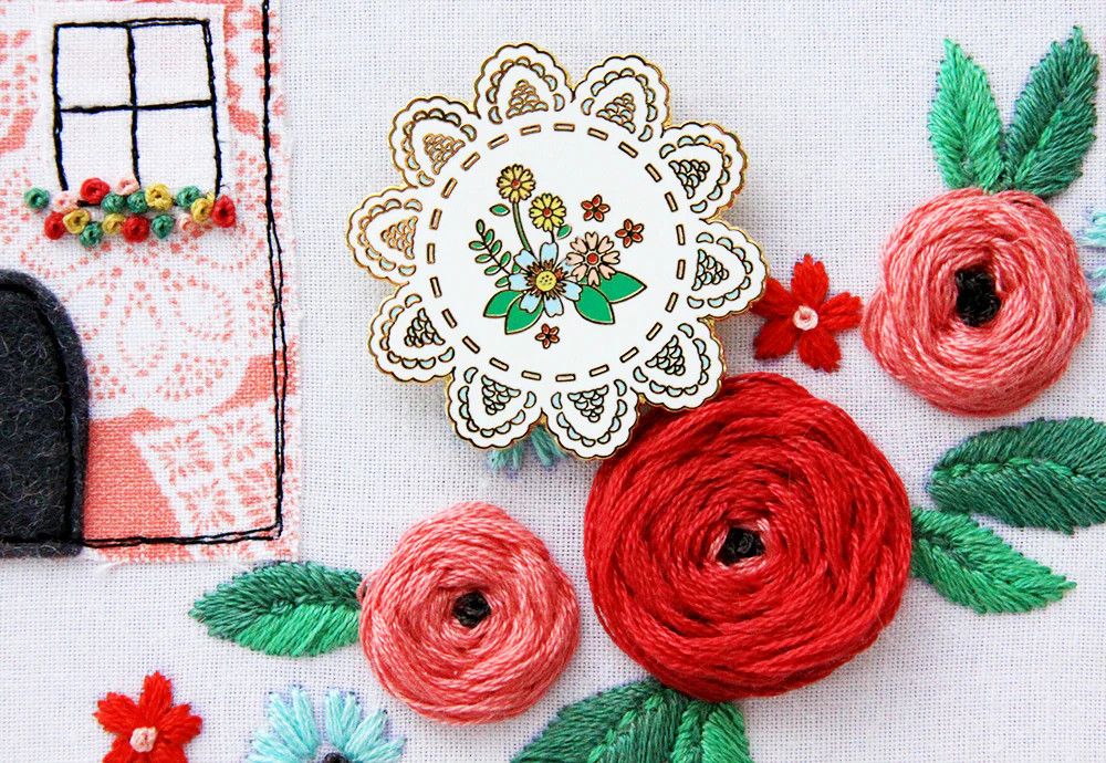 Vintage Floral Doily Needle Minder