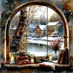 Christmas Cabin Window Needle Minder