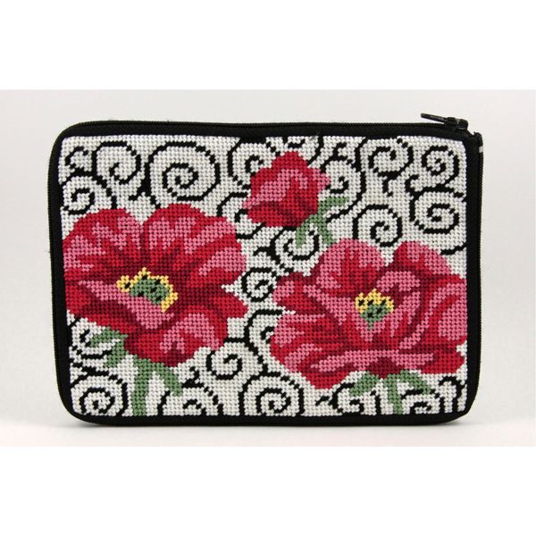 SZ575: Poppies on Scrolls Cosmetic Purse
