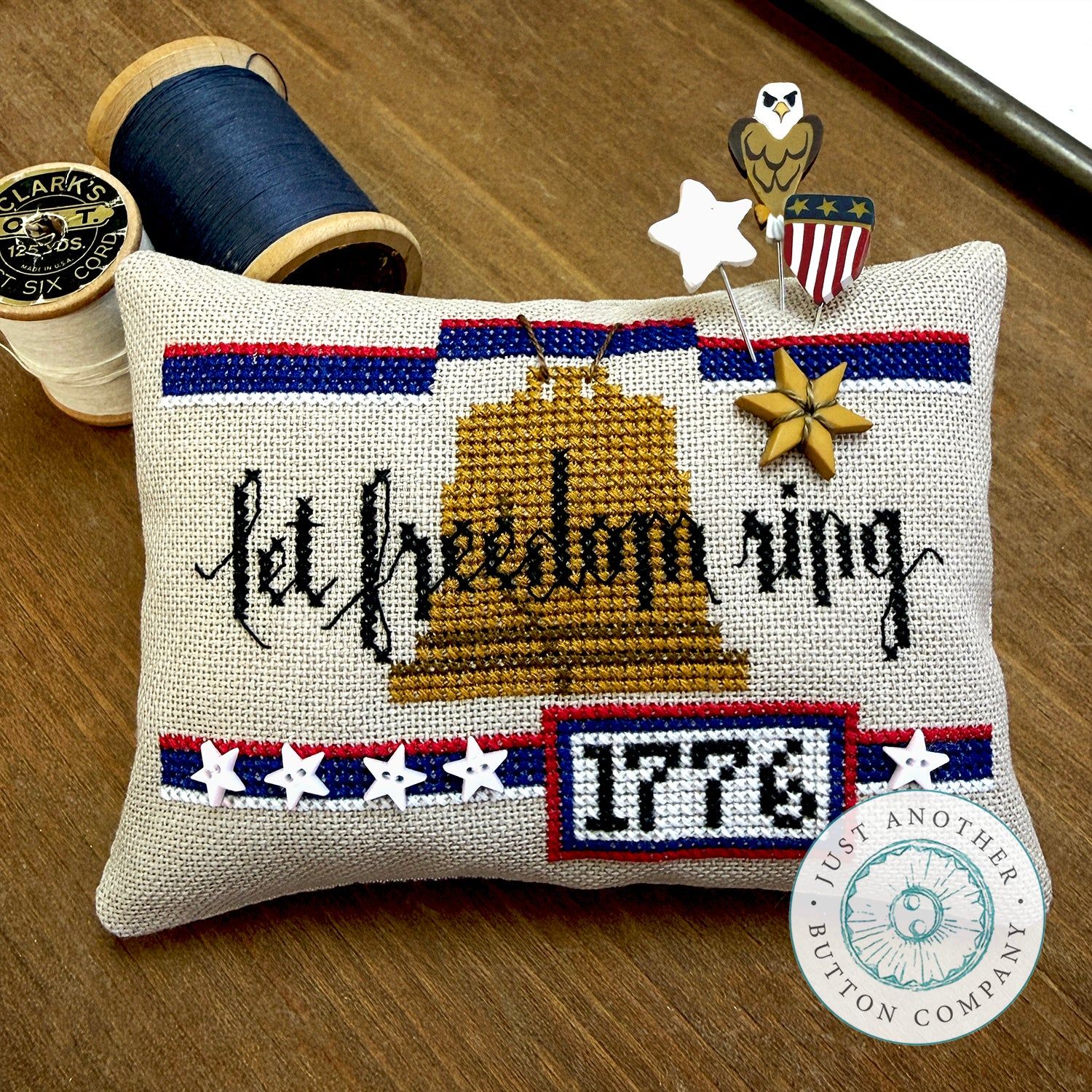 Let Freedom Ring Cross Stitch Design w/Buttons