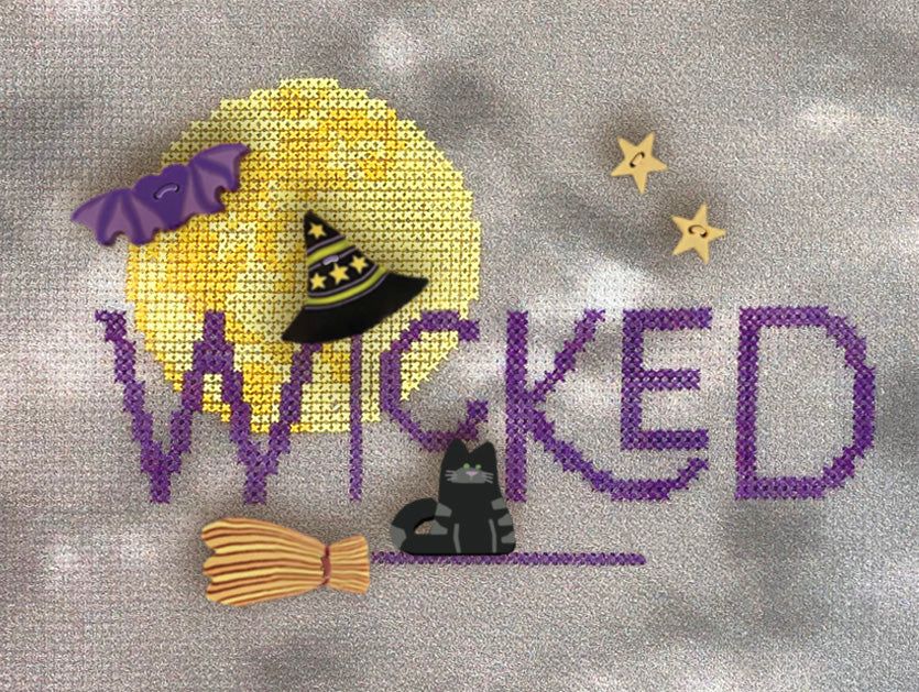 Wicked Stitch Cross Stitch Design w/Buttons