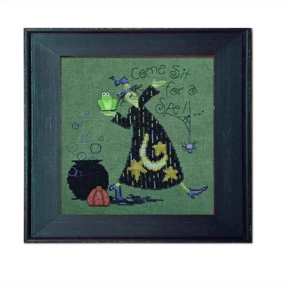 Sit a Spell Cross Stitch Design w/Buttons