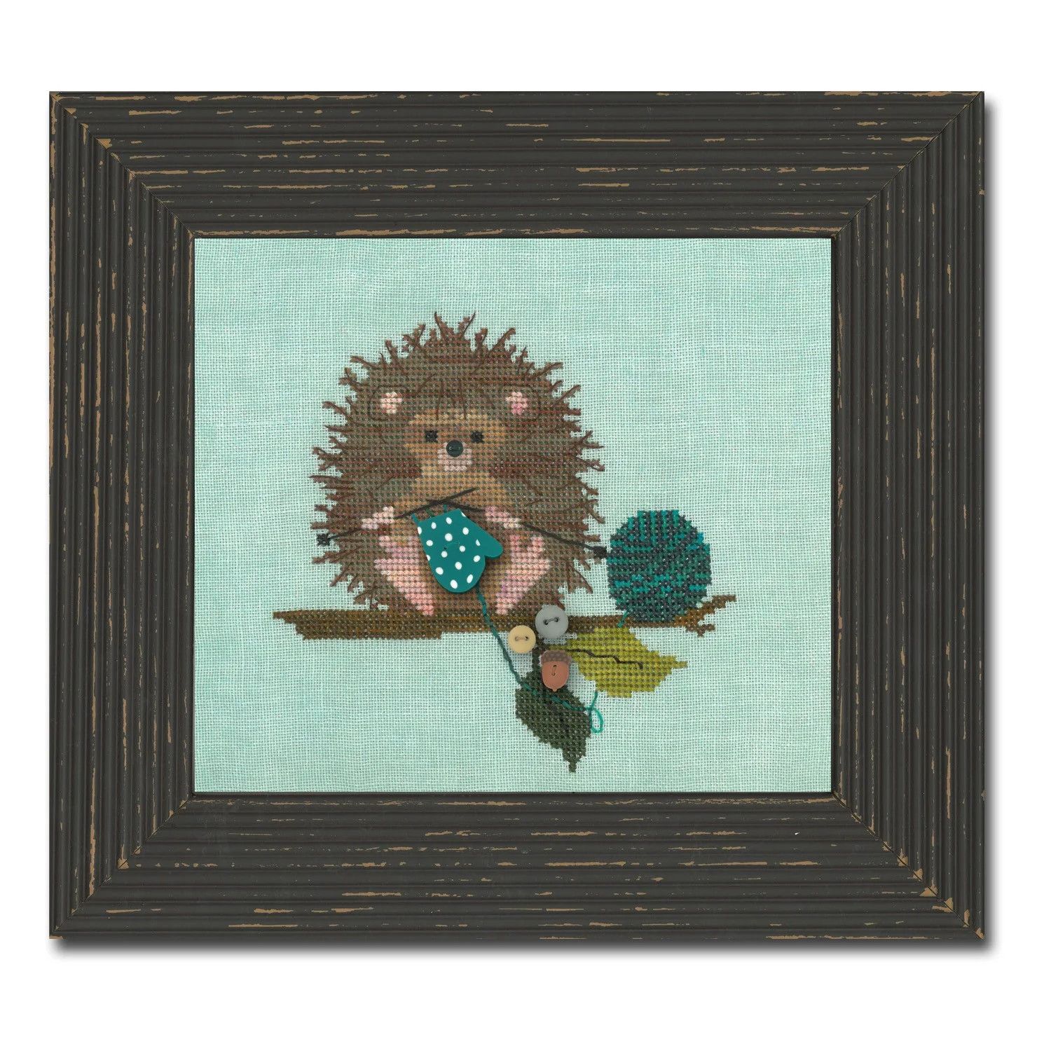 Woodland Hedgehog Cross Stitch w/Buttons