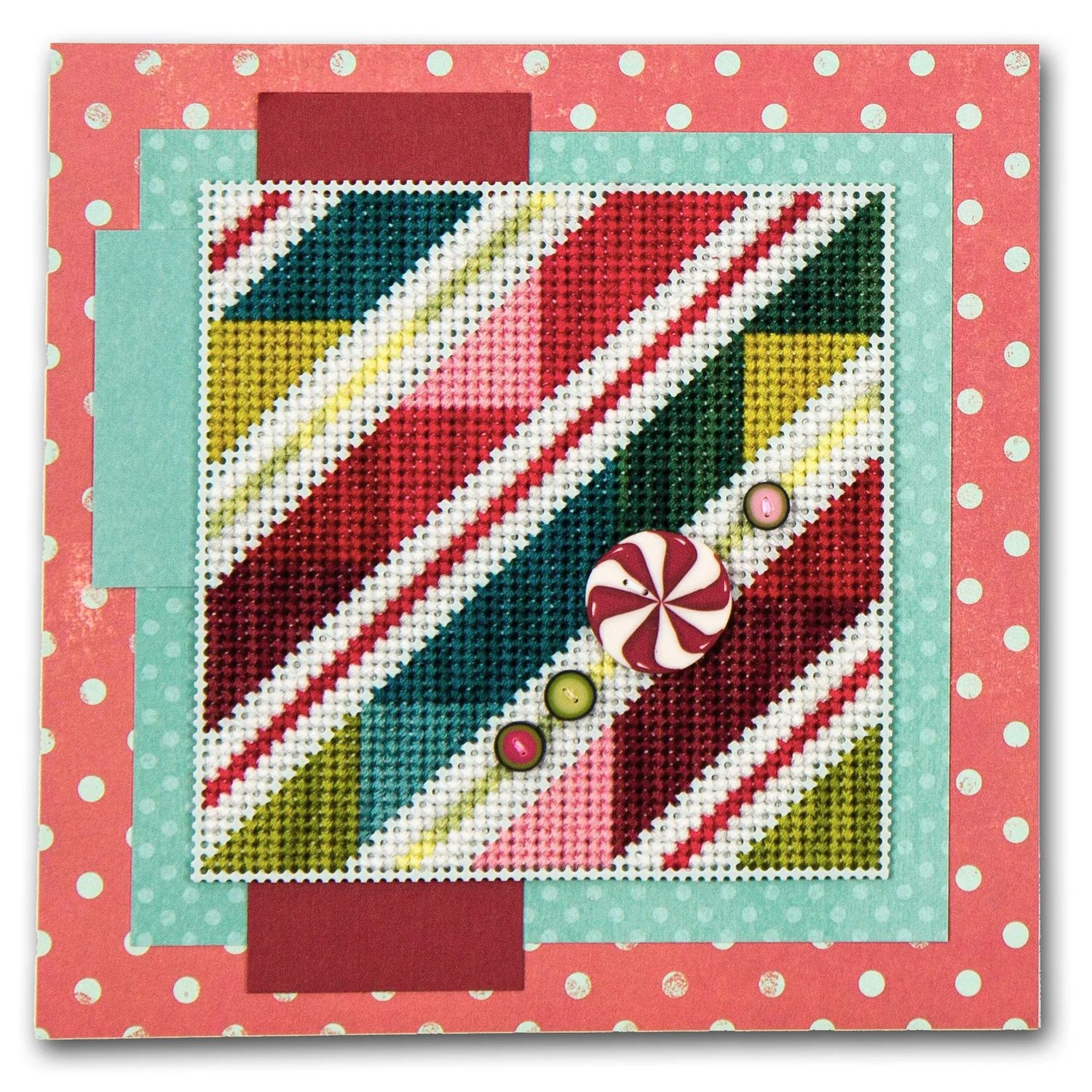 Peppermint Stripes Cross Stitch w/Buttons