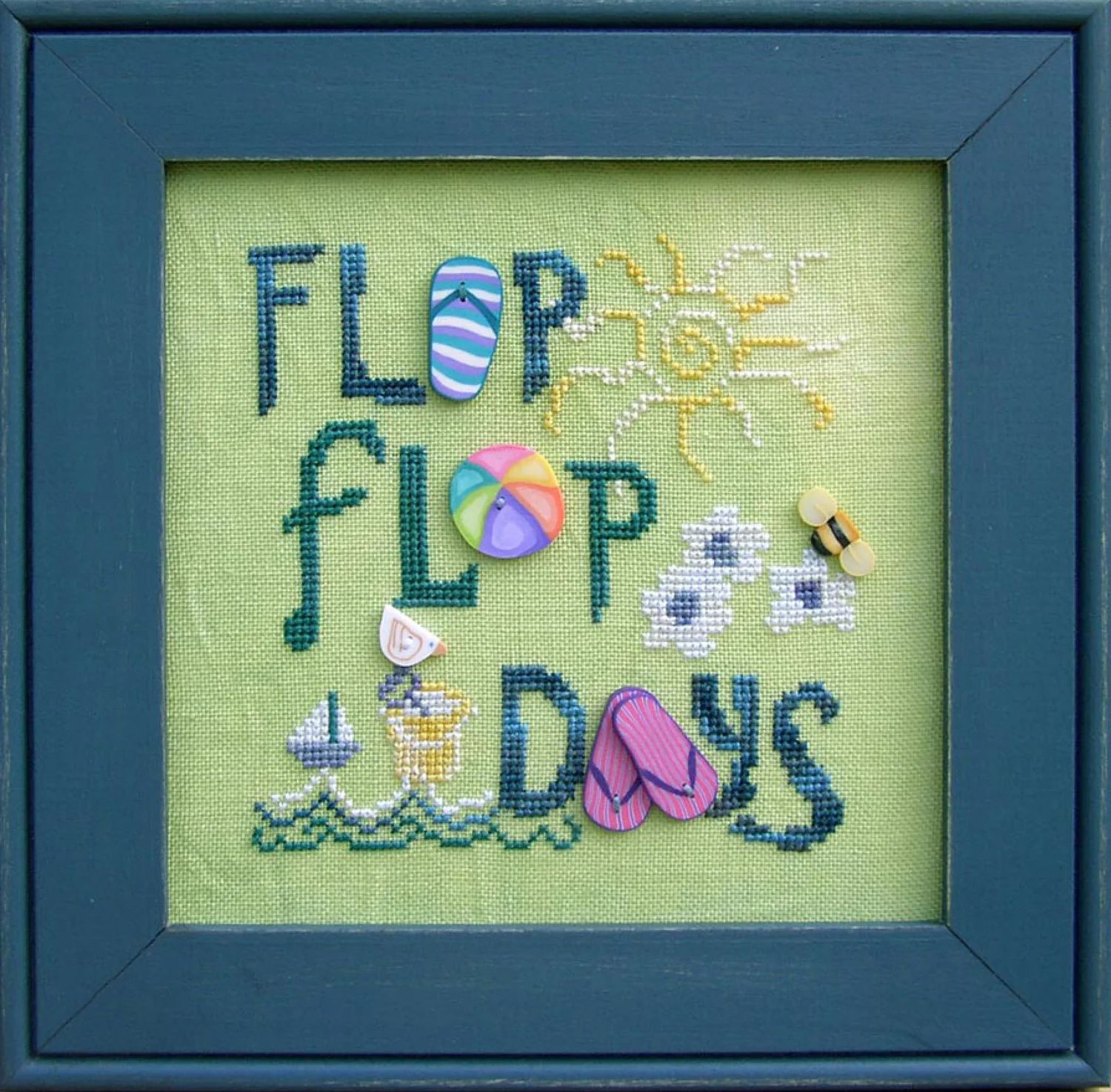 Flip Flop Days Cross Stitch Design w/Buttons