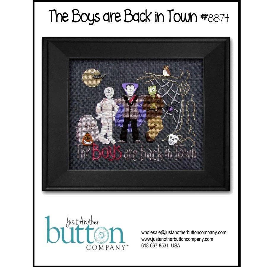 Boys are Back in Town Cross Stitch w/Buttons