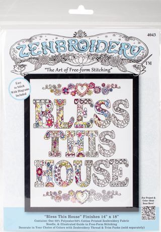 Zenbroidery Bless This House Stamped Fabric