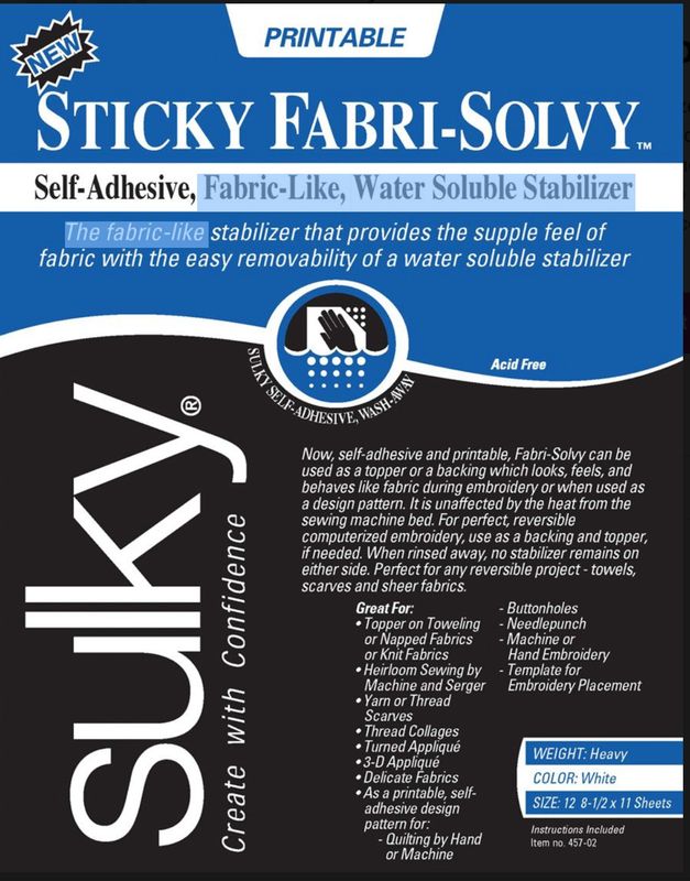 Printable Sticky Fabric Water Soluble Stabilizer-2 sheets