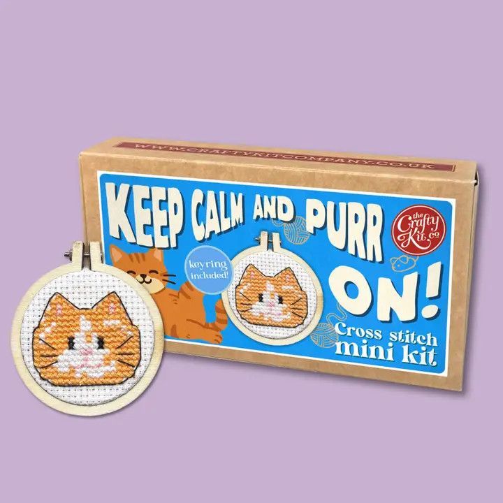Keep Calm &amp; Purr On Mini Cross Stitch Kit