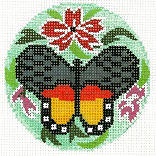 BJ183: Butterfly with Flowers Round