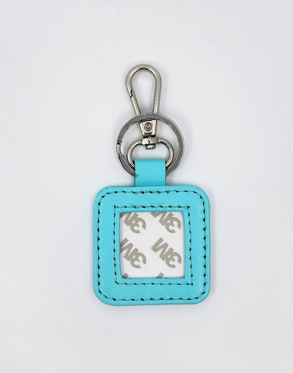 Square Leather Key Fob: Aqua