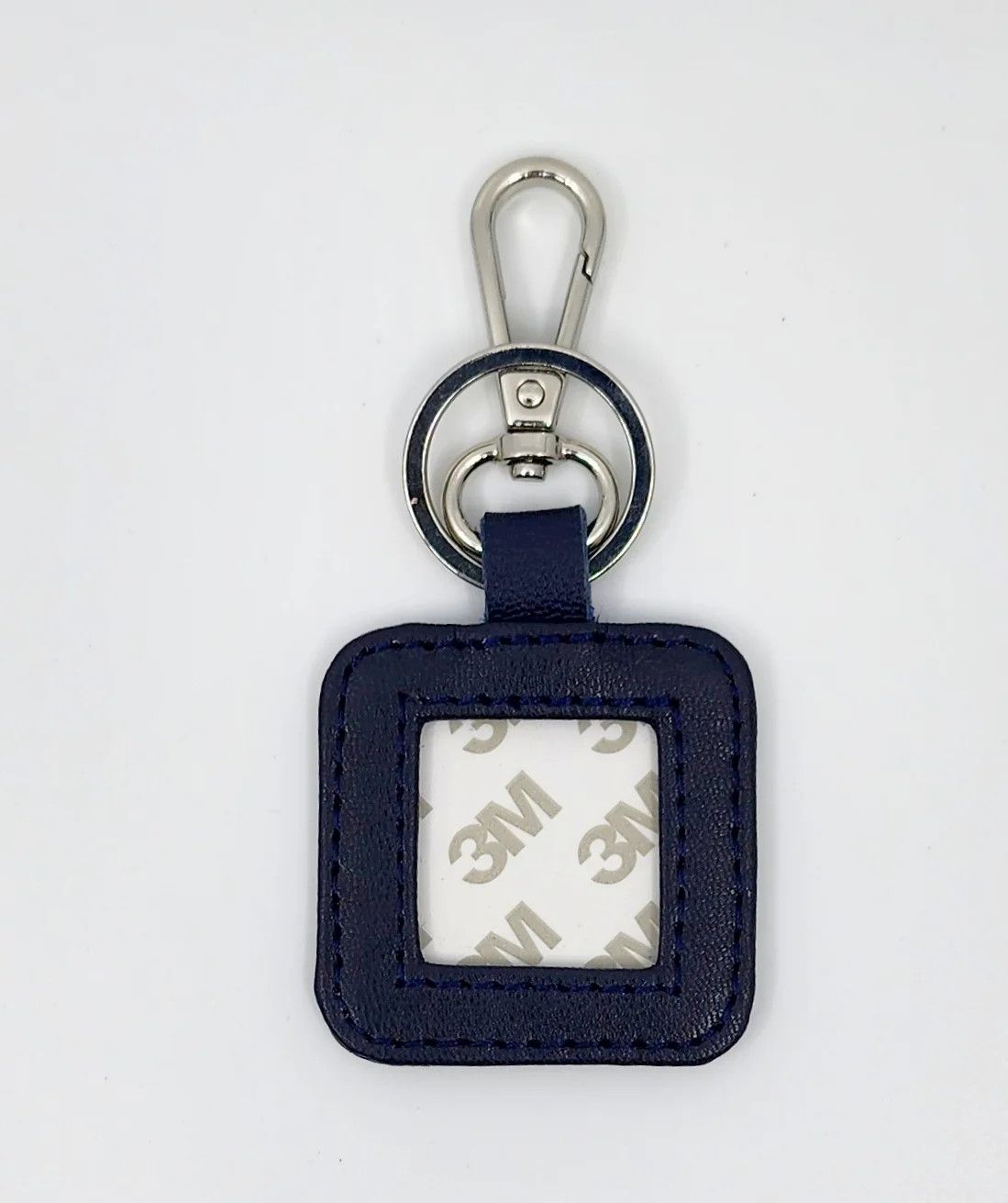 Square Leather Key Fob: Navy  w/Silver