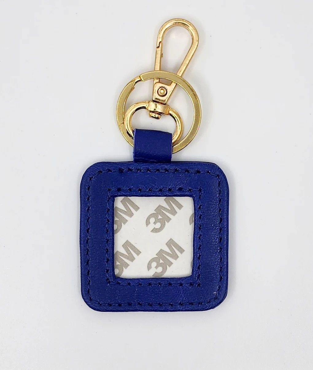 Square Leather Key Fob: Navy w/Gold