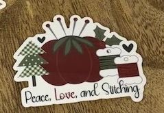 Peace, Love and Stitching Sticker
