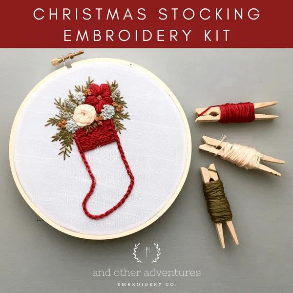 Red Christmas Stocking Embroidery Kit