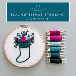 Teal Christmas Stocking Embroidery Kit