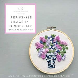 Periwinkle Lilacs in Ginger Jar Embroidery Kit