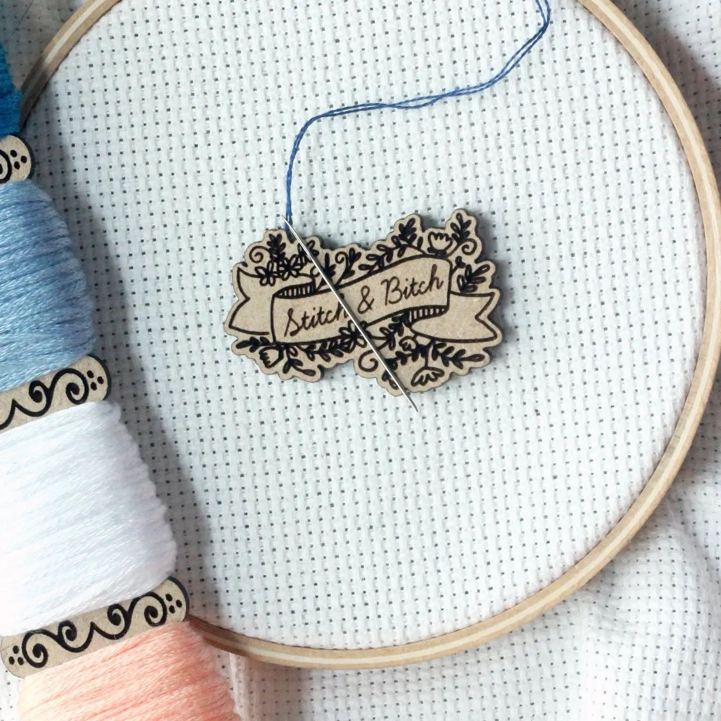 Stitch &amp; Bitch Engraved Wood Needle Minder