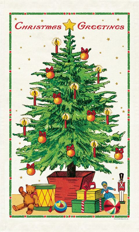 Cavallini Papers Vintage Tea Towel - Christmas Tree