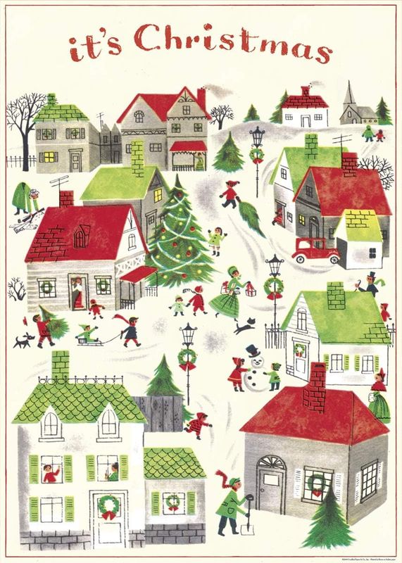 Cavallini Papers Vintage Tea Towel - Christmas Village